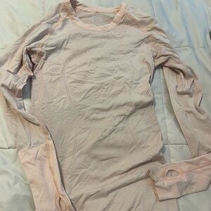 Lululemon long sleeve shirt (baby pink w/ grey lines)